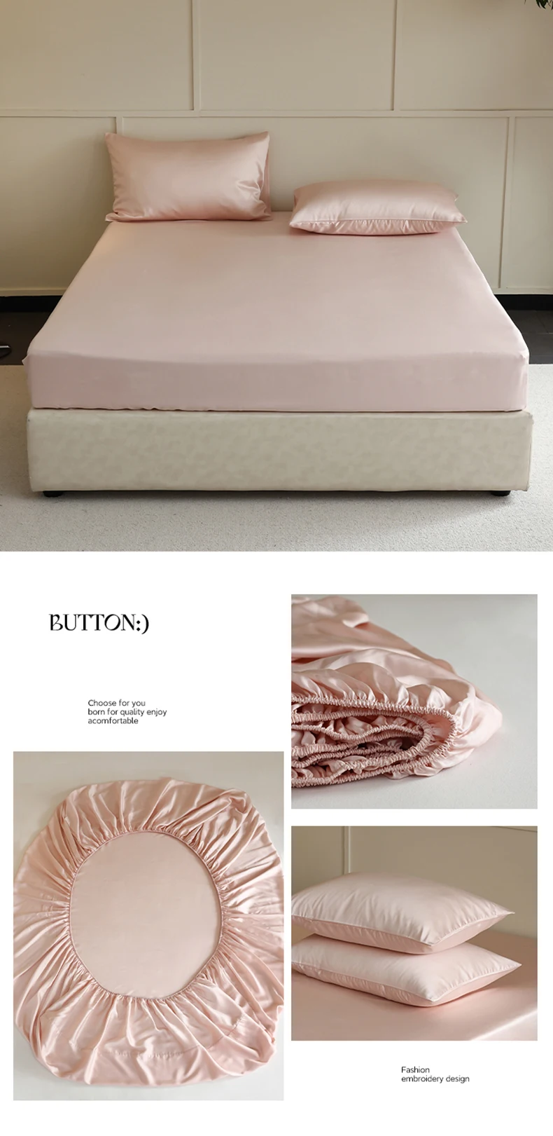 Natural 100% Mulberry Silk Fitted Sheet Luxury Mattress Cover Single Double King Queen Size High End Bed Cover Customized Size