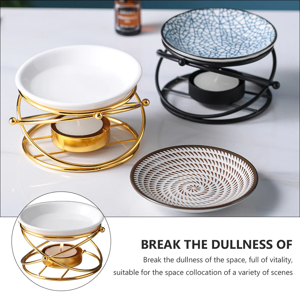 

1Pcs Ceramic Essential Oil Burner Aroma Diffuser Holder Golden Stand Home Office Decoration Wax Melt Incense Diffuser