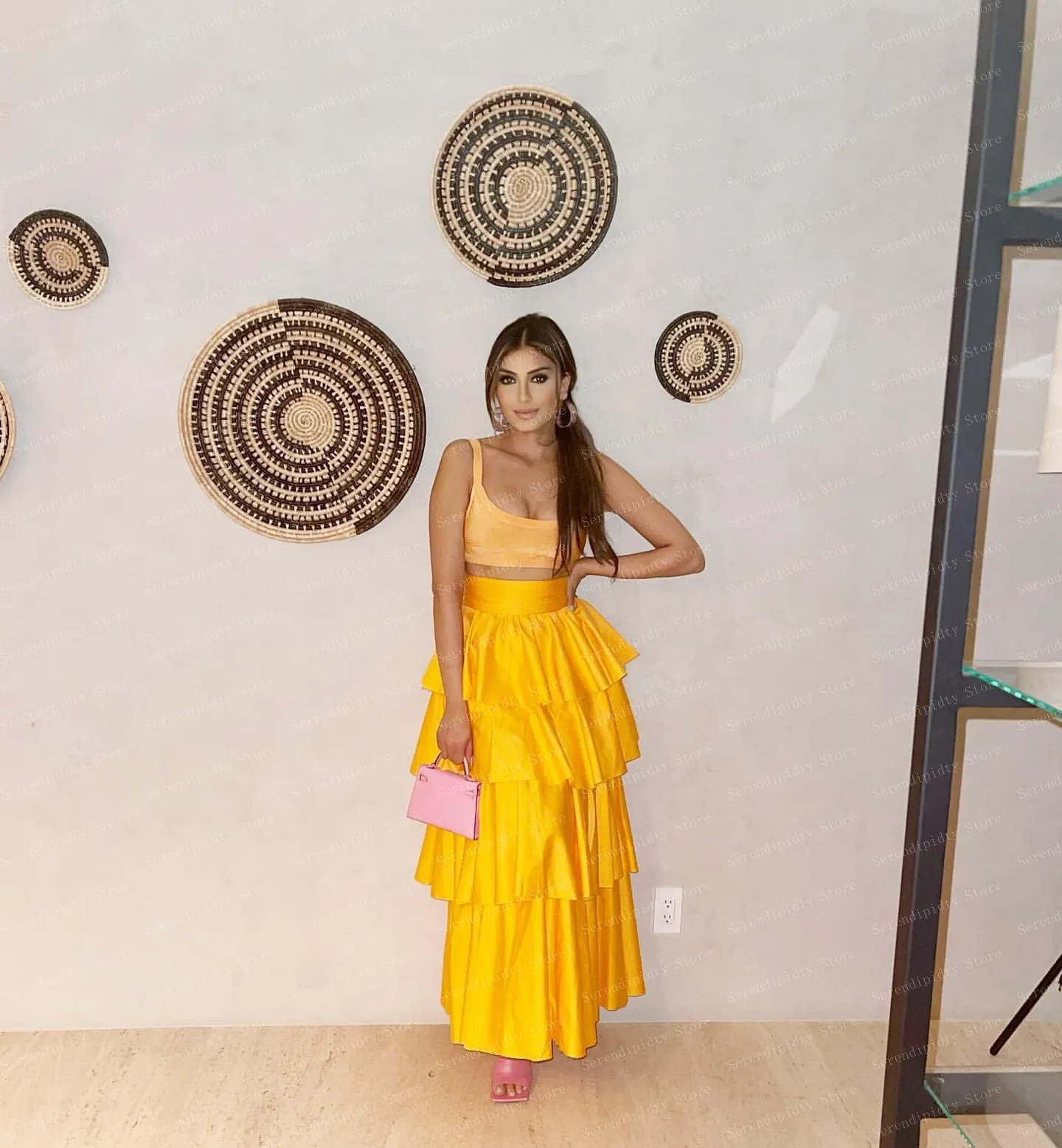 Layered Satin Dress Yellow Woman Clothes Long Skirt High-waisted Skirt Long Pleated Skirt Fashion Long Skirt Women Plus Size