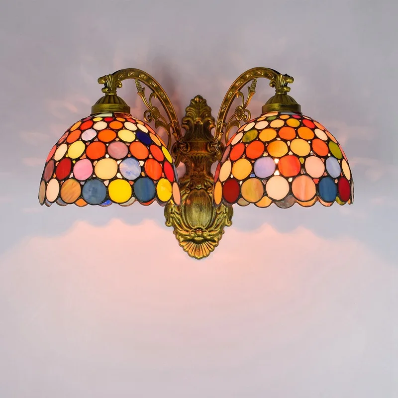 

Boho Art Wall Lamp Tiffany Modern Lighting Design Bedroom Round LED Double Headed Wall Lamp