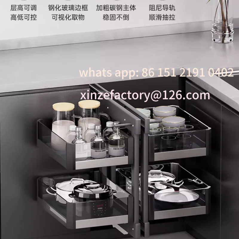 Customizable Cabinet Corner Basket Full Open Little Monster Kitchen Seasoning Dish Basket Drawer Type Large  Rack Corner Basket