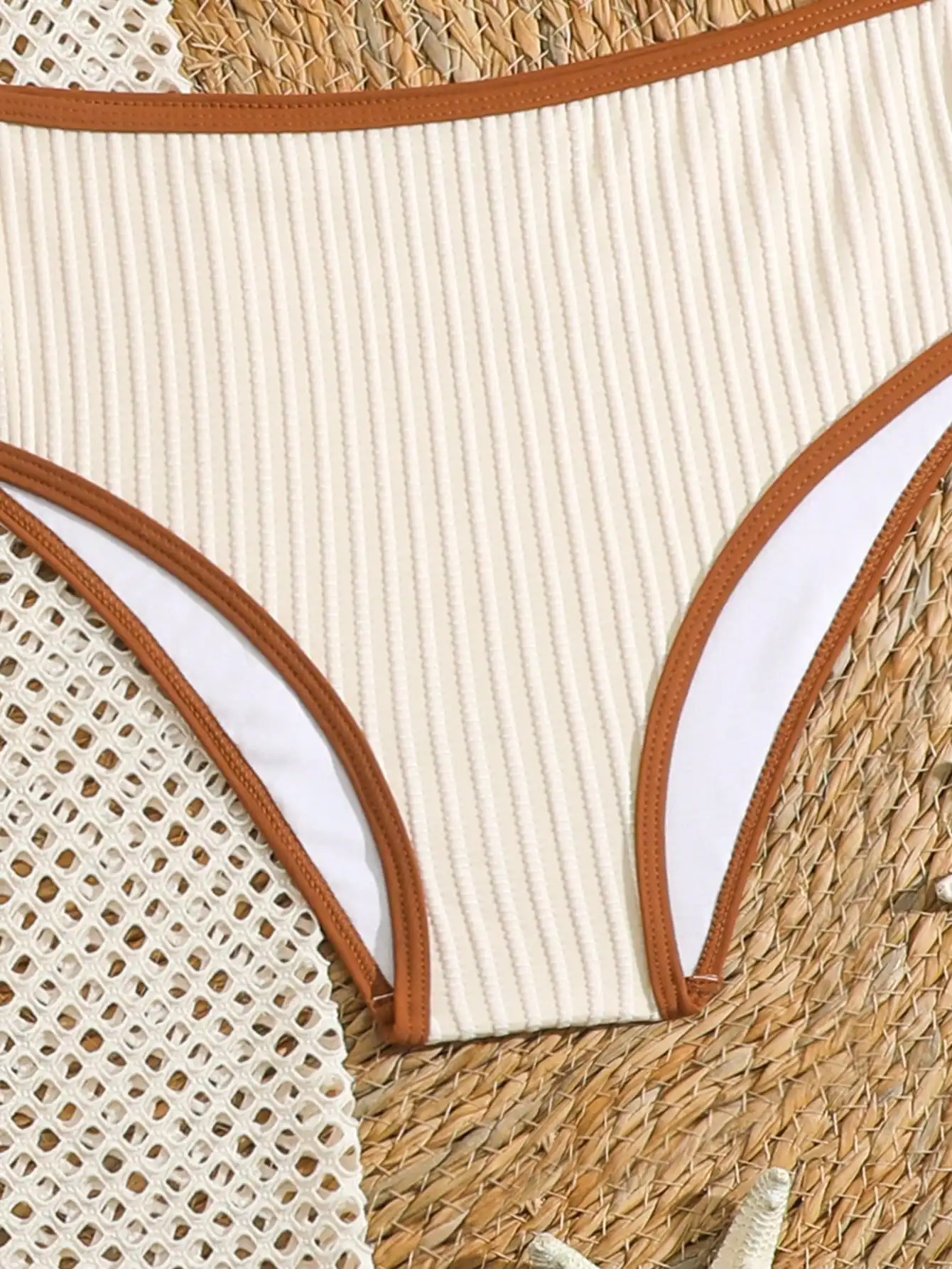 

Комплект бикини с ребристой отделкой и завязками на шее для подростков, с сетчатой накидкой и широкими брюками, летний пляжный комплект из 3 предметов