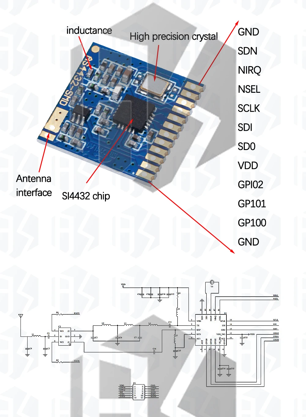 1~10PCS AS4432-SMD Si4432 433MHz Drahtloses Modul SI4432 Kleines SMD-Modul 100mw 1,5km – Detail 6