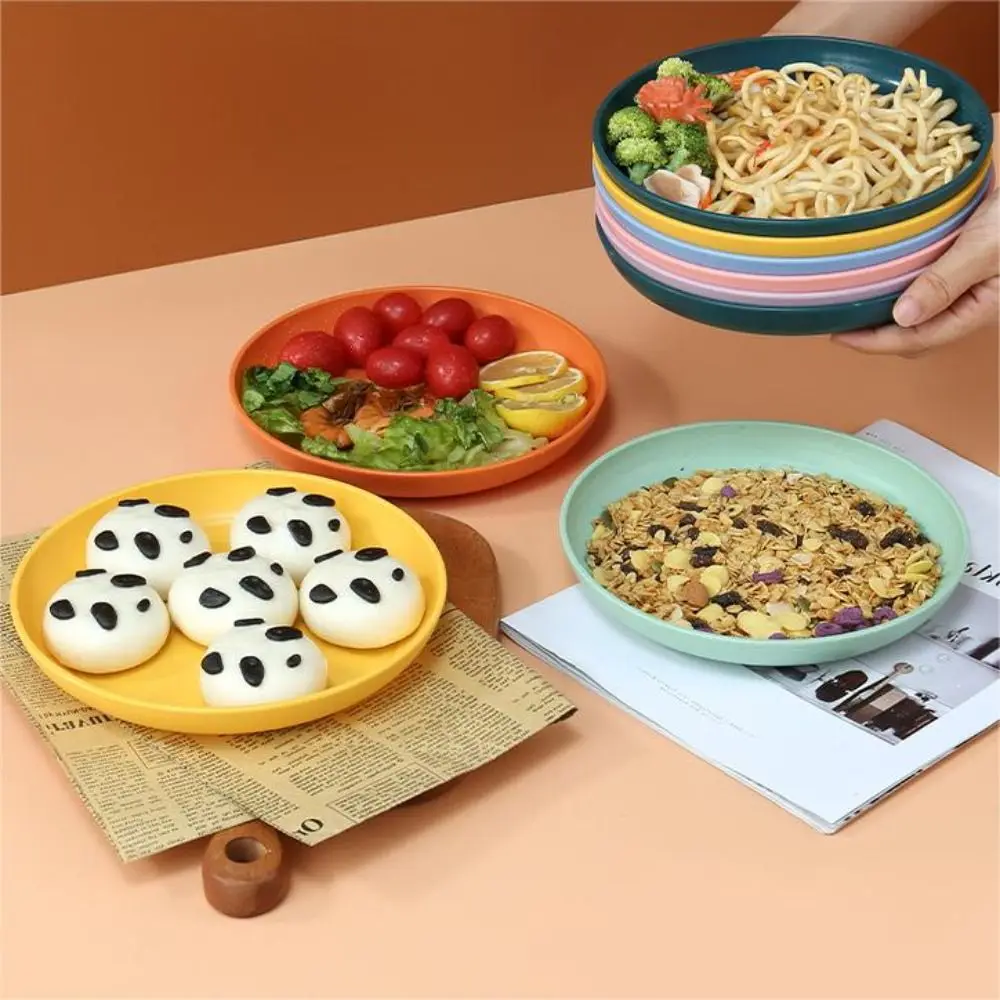 

Dinnerware Plastic Wheat Straw Plates Round Unbreakable Dinner Plates Lightweight Microwave Safe Tableware Kids