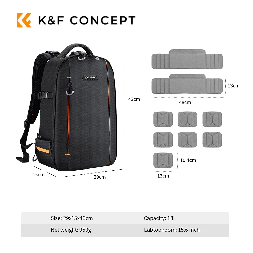 

K&F CONCEPT 18L большая вместительная дорожная профессиональная сумка для фотосъемки, рюкзак для камеры с дождевиком для ноутбука/ланеров