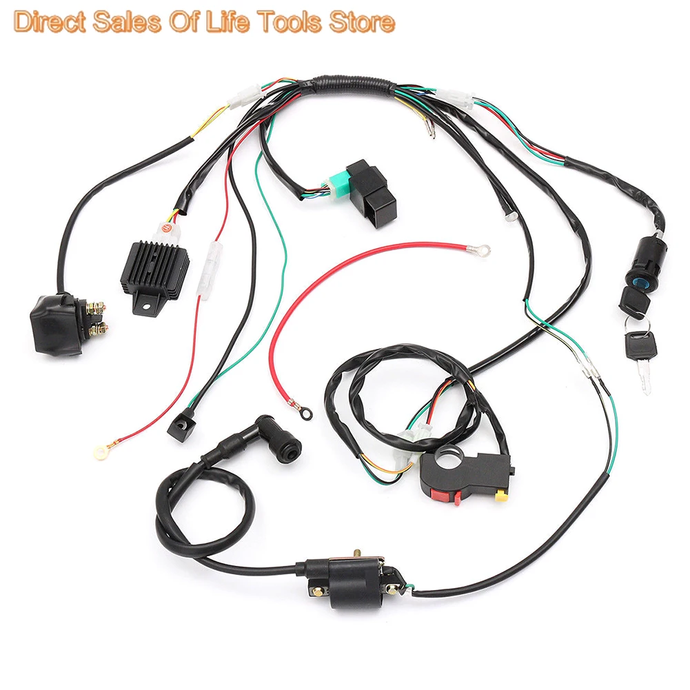 1Set Full Complete Electrics Wiring Harness 50 70 90cc 110cc 125cc Wiring Harness Loom Solenoid Coil CDI Quad Dirt Bike ATV Moto