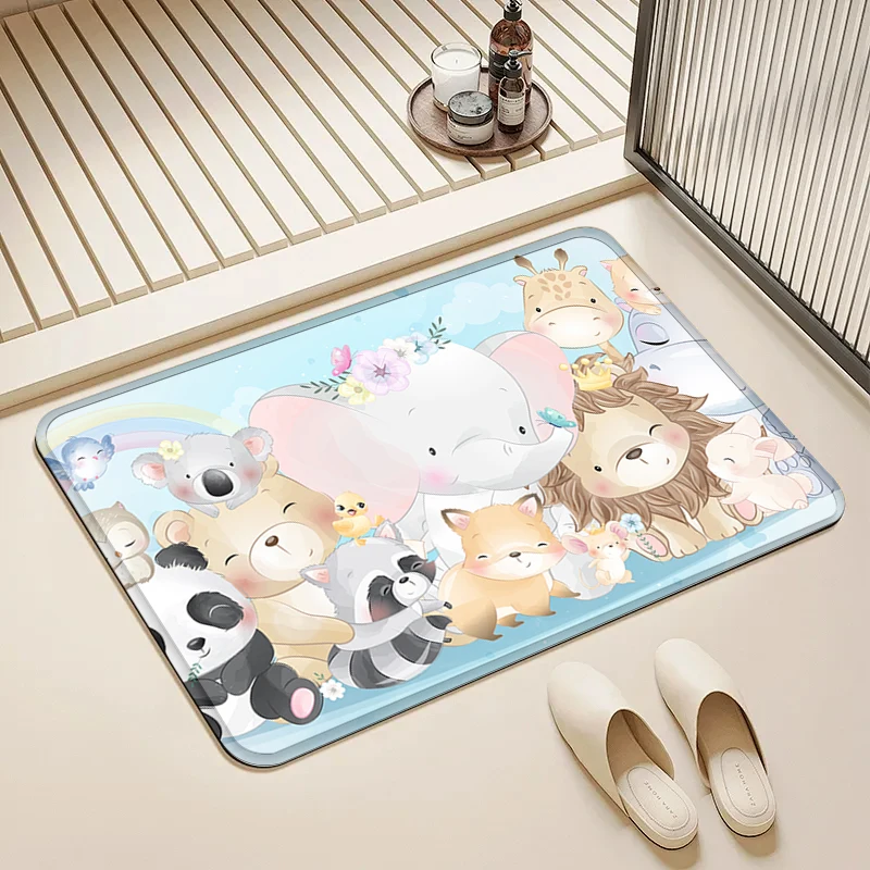 

Cute Animal Group Door Mat Non-Slip Absorbent Floor Rug for Home Kids Room Bathroom Kitchen Decor