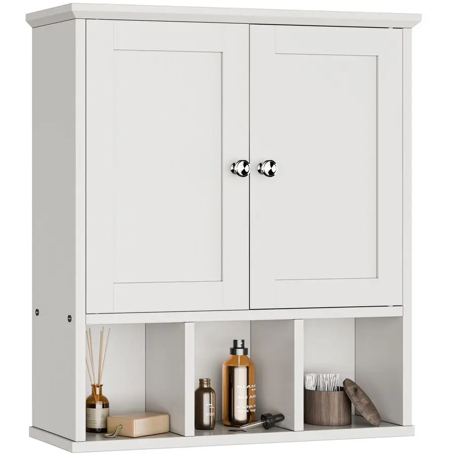 

Bathroom Wall Cabinet, Bathroom Cabinet Wall Mount with 2 Doors and 3 Open Shelves, Over The Toilet Wood Medicine Cabinets, Whit