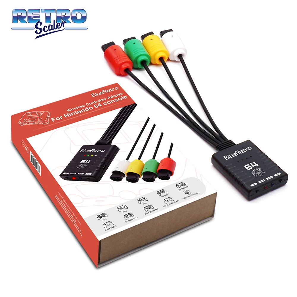 Adaptador de controle de jogo sem fio RetroScaler BlueRetro para console Nintendo 64 N64 com suporte para até quatro controladores de jogo sem fio