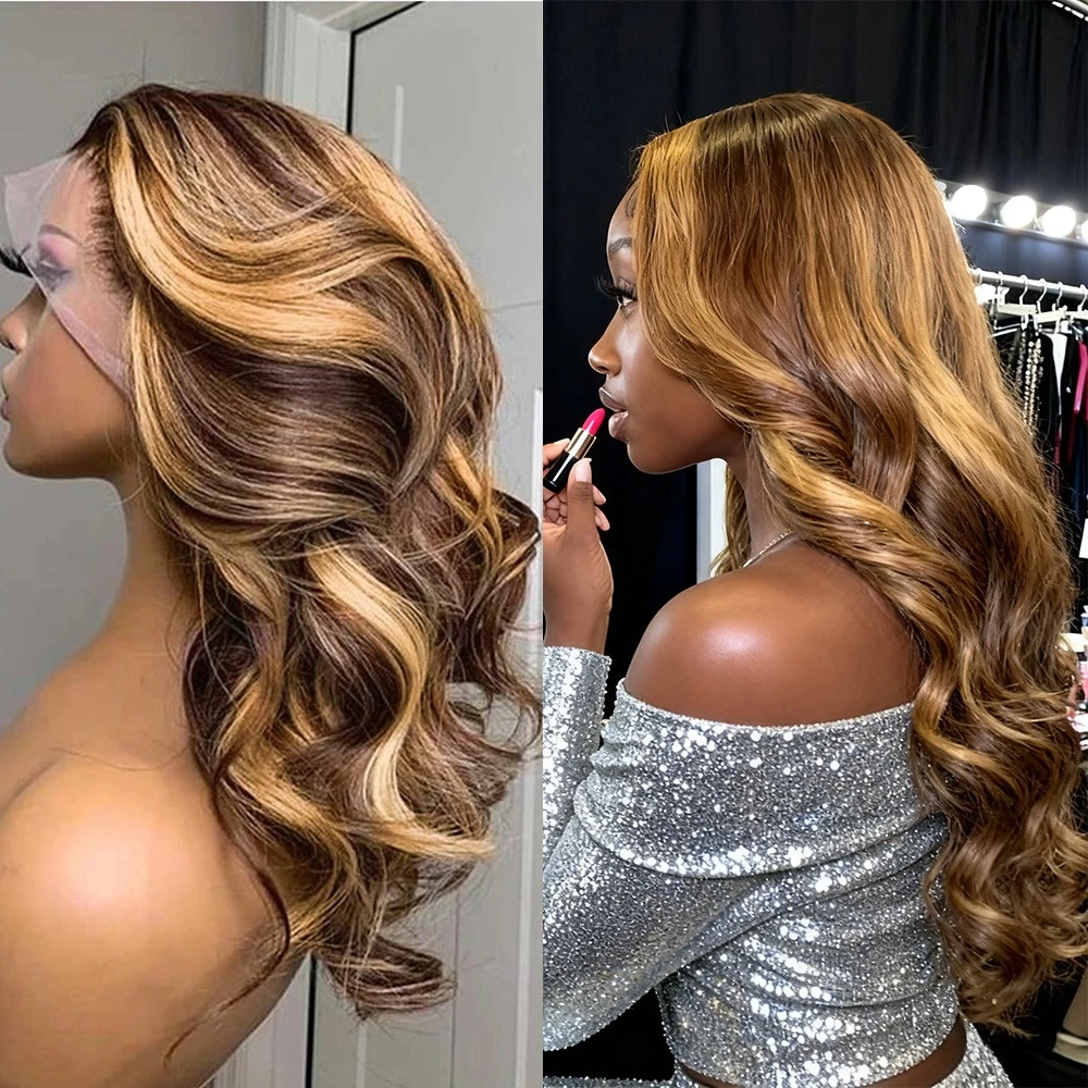 

Highlight Human Hair 13x4 Body Wave 100% Human Hair Wigs 13x6 Hd Lace Frontal Wig 4/27 Honey Blonde Ombre Colored Wigs For Women