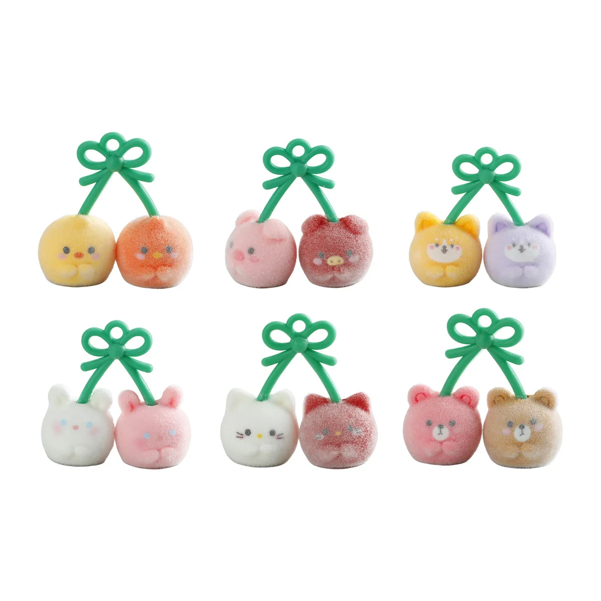 

10pcs Flocked 3D Cat Bear Cherry Charms Accessories Resin Pendant for DIY Creative Jewelry Car Interior Ornaments Keychains