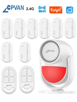 Cpvan-tuyaスマートホームアラームシステム,ワイヤレス,wifi,2.4g,ホームセキュリティ,ドア,ウィンドウセンサー,125db,モーションセンサー