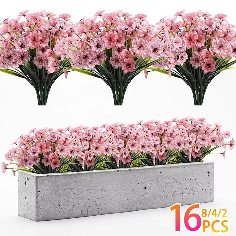 2-16PCS 33cm Faux Flowers Artificial Plastic Greenery Shrubs Outdoor Decoration Flower Garden Landscaping Accessories
