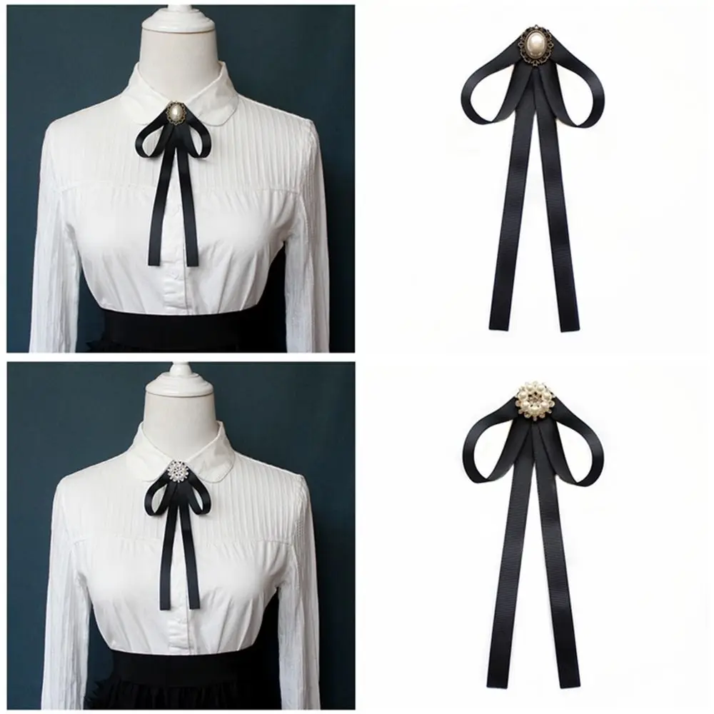 الأسود التذكاري الشريط الأسود Bowknot بروش البوليستر خمر طوق ربطة العنق كليب كريستال الراين مجوهرات ربطة العنق