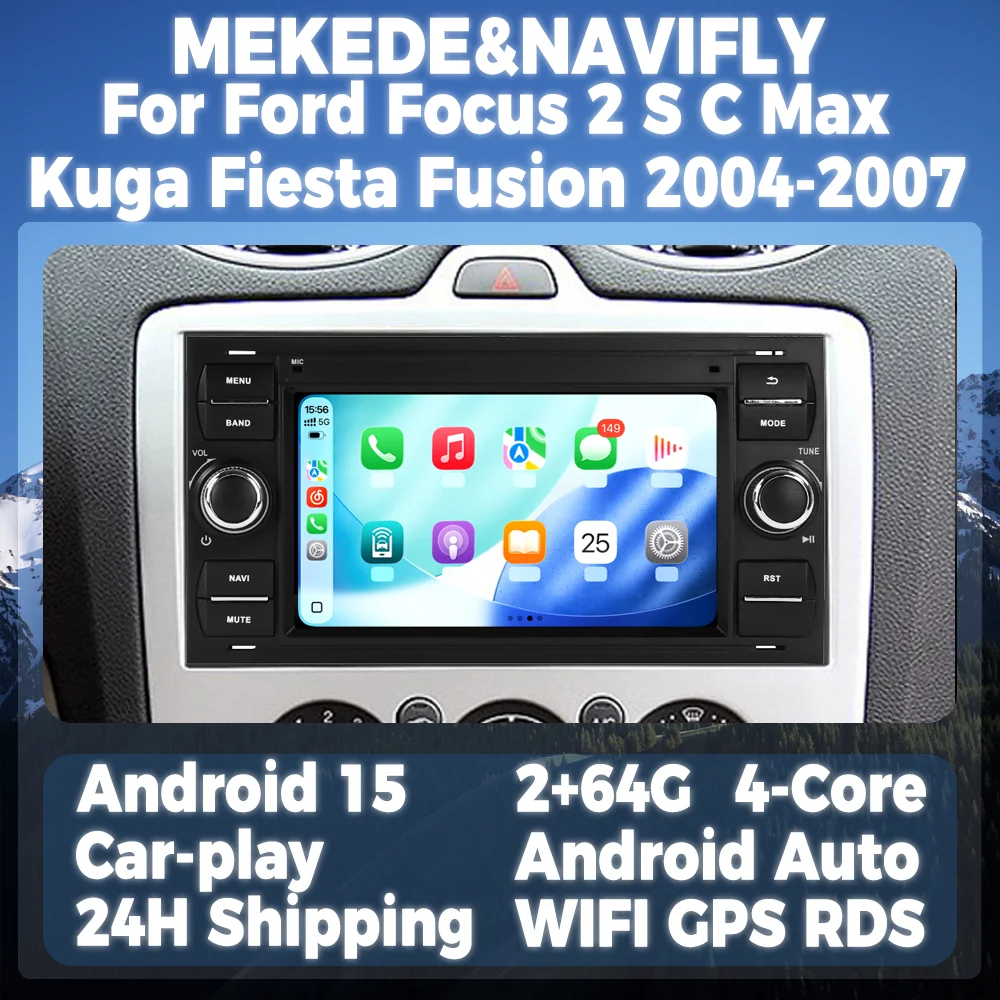 

Wireless CarPlay Android Auto Multimedia Display Screen For Ford Focus 2 S C Max Kuga Fiesta Fusion 2004-2007 Android Car Radio