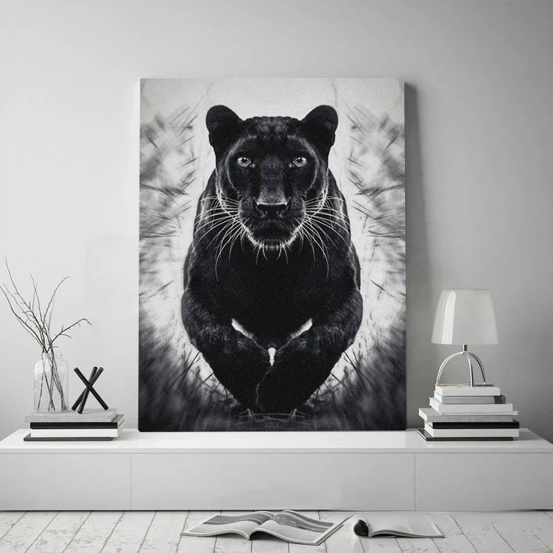 Schwarzer Panther Wild Springender Panther Tier-Kunstposter Leinwanddruck Wandkunst Bilder Wohnzimmer Heimdekoration