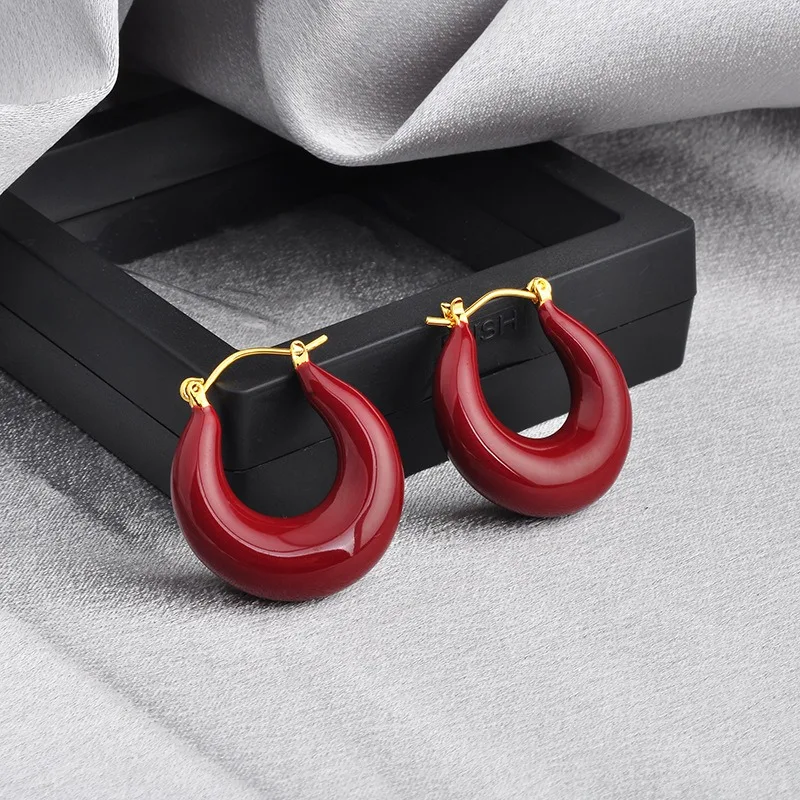 French Round Senior Sense Personality Fashion Buckle Everything with Exquisite Dripping Oil Earrings Wholesale Jewelry for Women