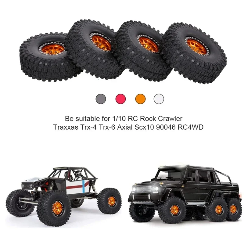 

4PCS Metal 1.9 Beadlock Wheel Rim Tires Set for 1/10 RC Crawler Car Axial SCX10 90047 SCX10 III AXI03007