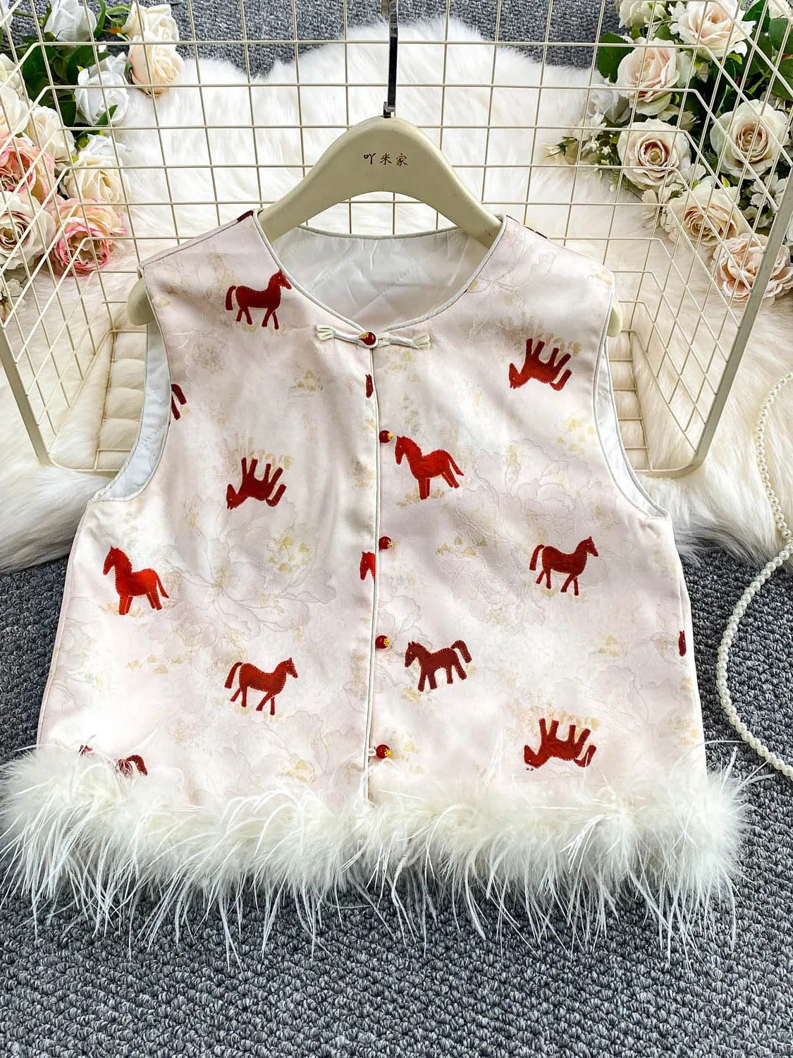 

Ele Chinese Sle Women's Vest Heavy Embroidery Feather Patchwork ort Outerwear Luxury Design Autumn Winter Jaet