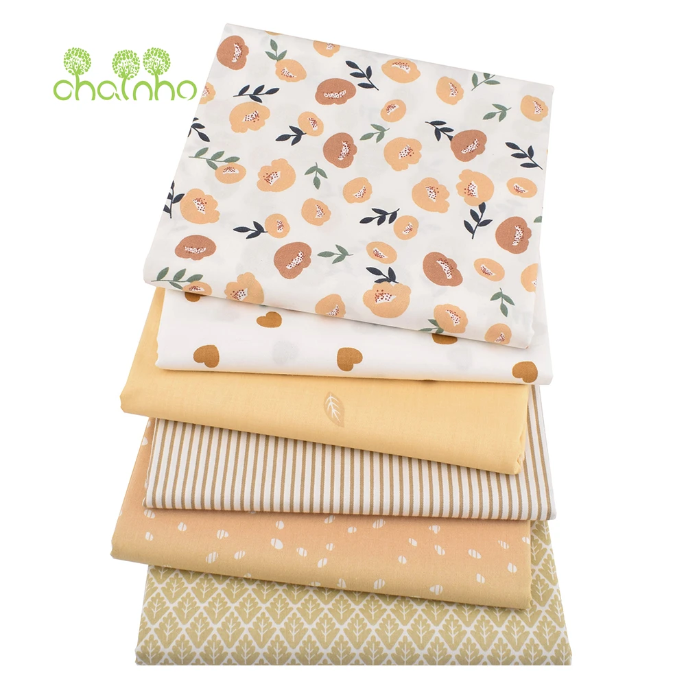 Chainho,Khaki Flower Printed Twill Cotton Fabric,Patchwork Clothes,DIY Sewing Quilting Home Textiles Material For Baby Children