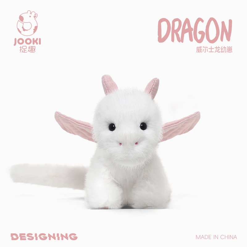 Welsh Velociraptor Plush Toy White Dragon With Pink Wings Plush Doll Cartoon Stuffed Animal Kids Birthday Gifts