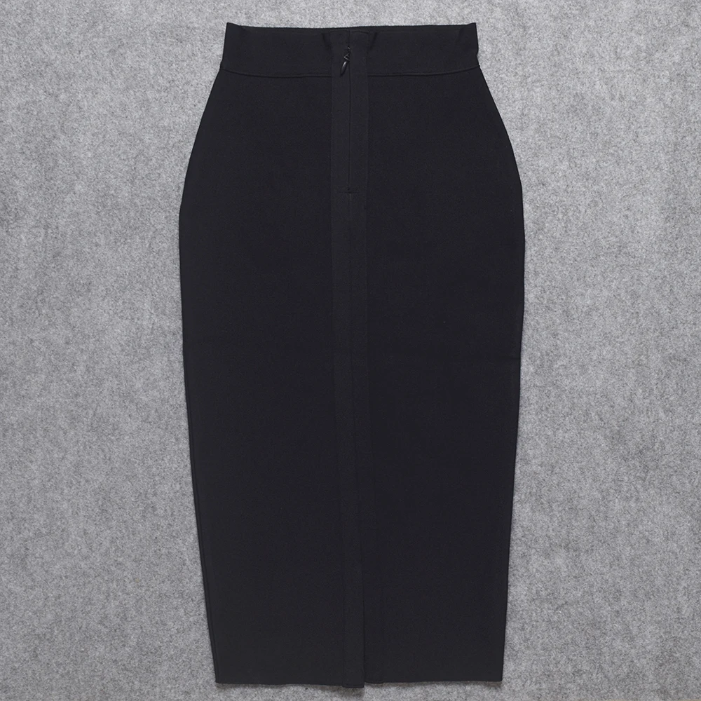 BEAUKEY Classic Bandage Knitted Split White Skirts Midi High Waist Black Classic Fashion Long Skirts Bosycon Elastic Thick Skirt
