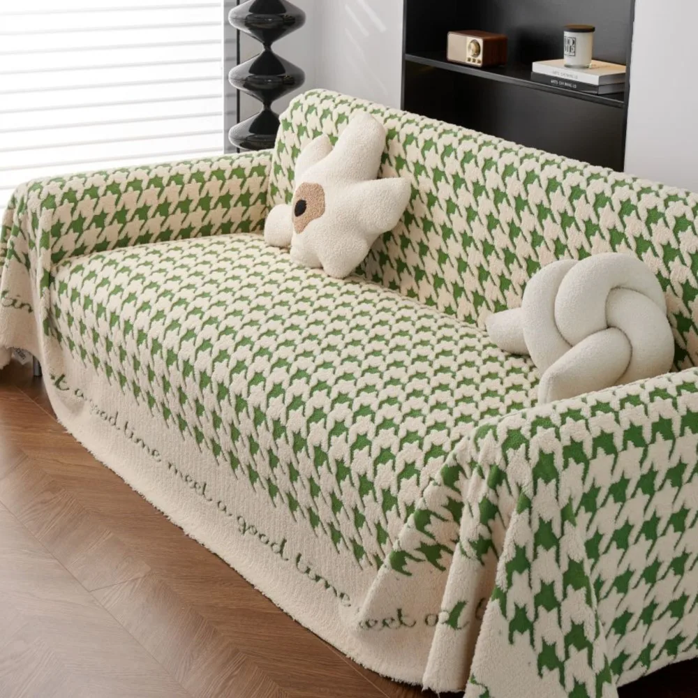 

Houndstooth Sofa Cover Towel Vintage Cloth Sofa 2024 Spring Four Seasons Sofa Cushion Woolen Full Cover Towel Blanket Sofa Mat