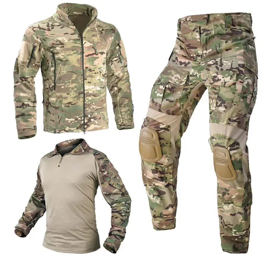 

Men Airsoft Paintball Clothing Military Uniform +Pads Fleece Tactical Jackets Man Combat Shirts Multicam US CP Army Camo Pants