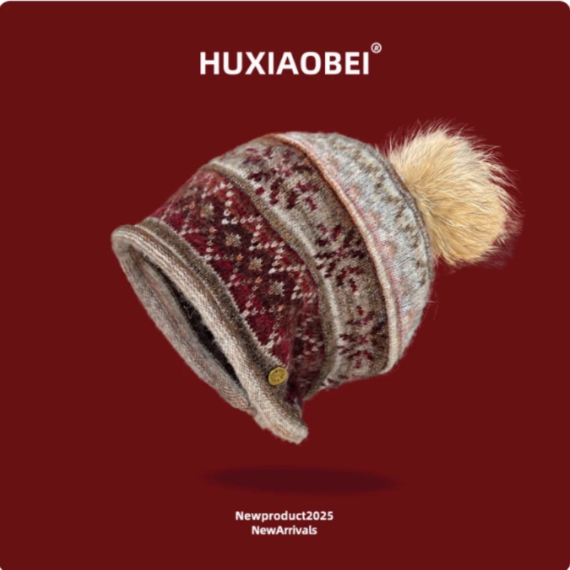 

Японский пуловер из смеси шерсти в стиле Fair Island, вязаная шапка для мужчин и женщин, зимние уличные теплые универсальные шапки-бини с черепом