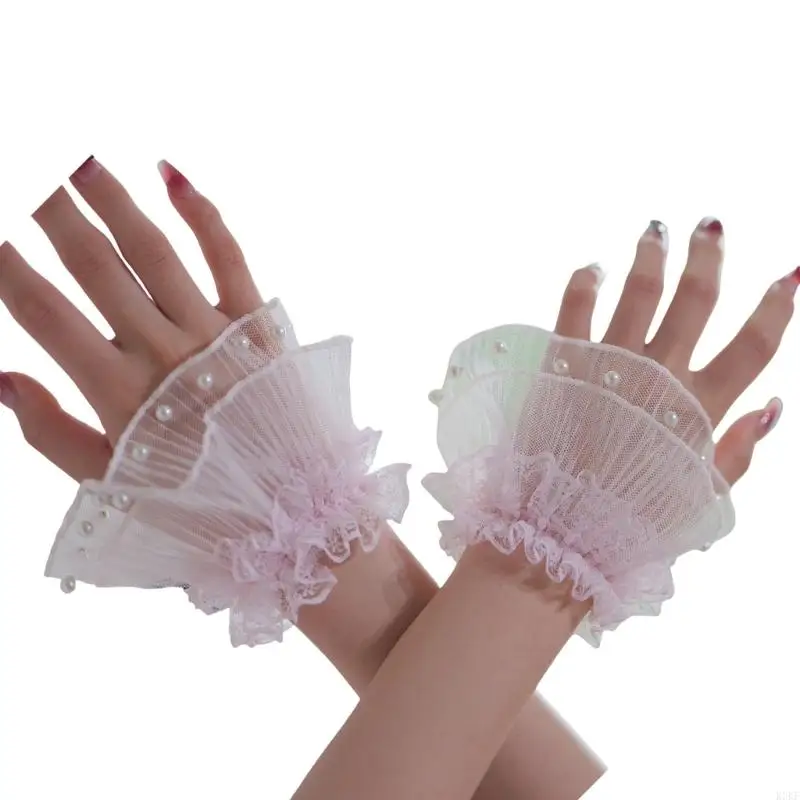 K3KF Photography maniche mano delicate perle artificiali maniche per cuffia decorazione per cuffia da polso per donne costume