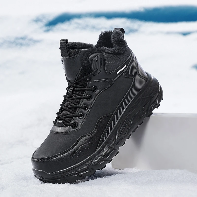 

2024 Winter Women Men Boots Plush Leather Waterproof Sneakers Climbing Hunting Shoes Unisex Lace-up Outdoor Warm Hiking Boot Man