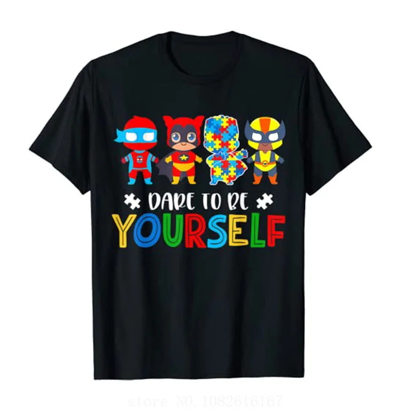 Tops Boys Fashion Apparel Men Clothing Novelty Gifts Dare To Be Yourself Shirt Autism Awareness Superheroes Tee graphic t shirts