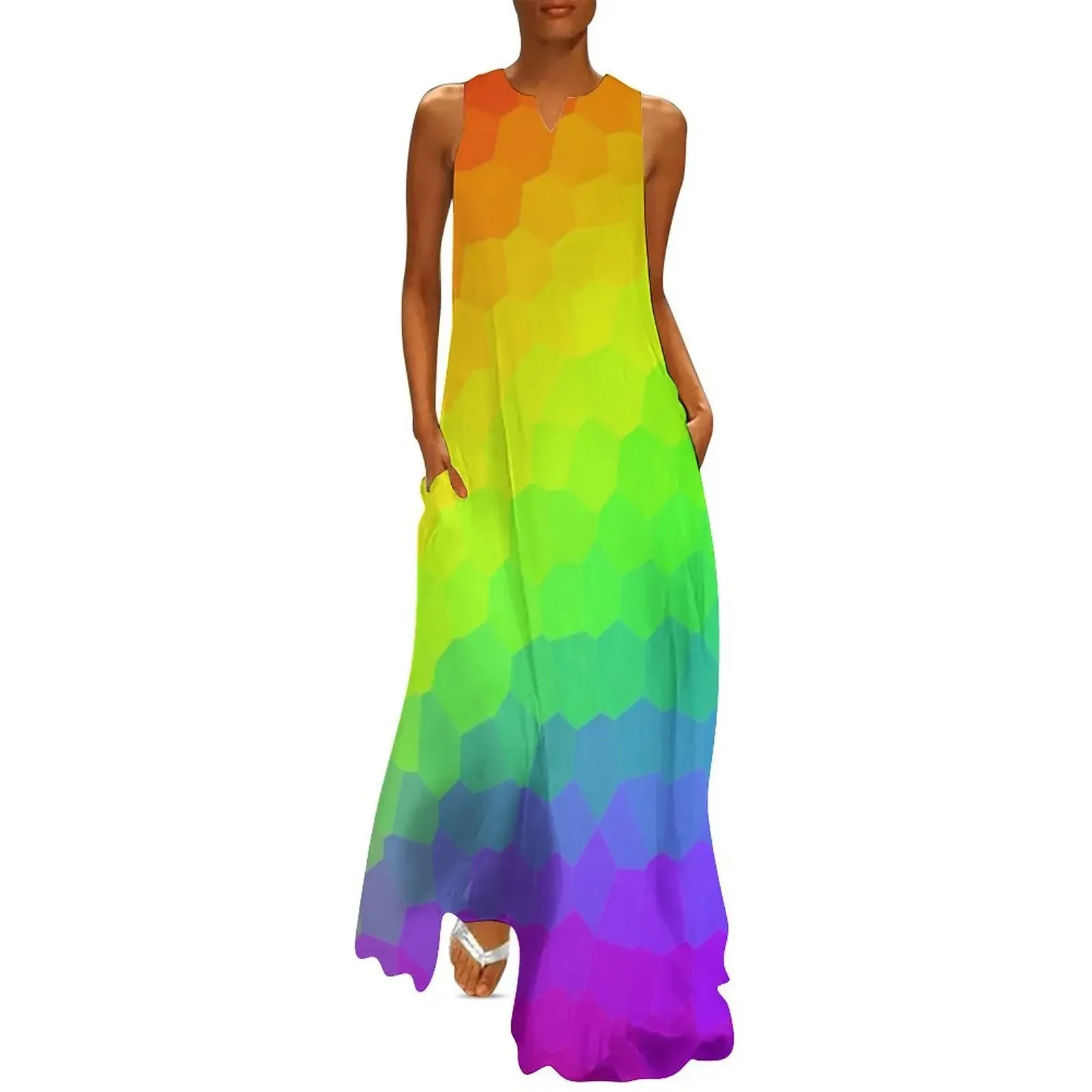 

Stained Glass Rainbow Gradient Long Dress women dresses chic and elegant woman dress Long veiled dresses Dress