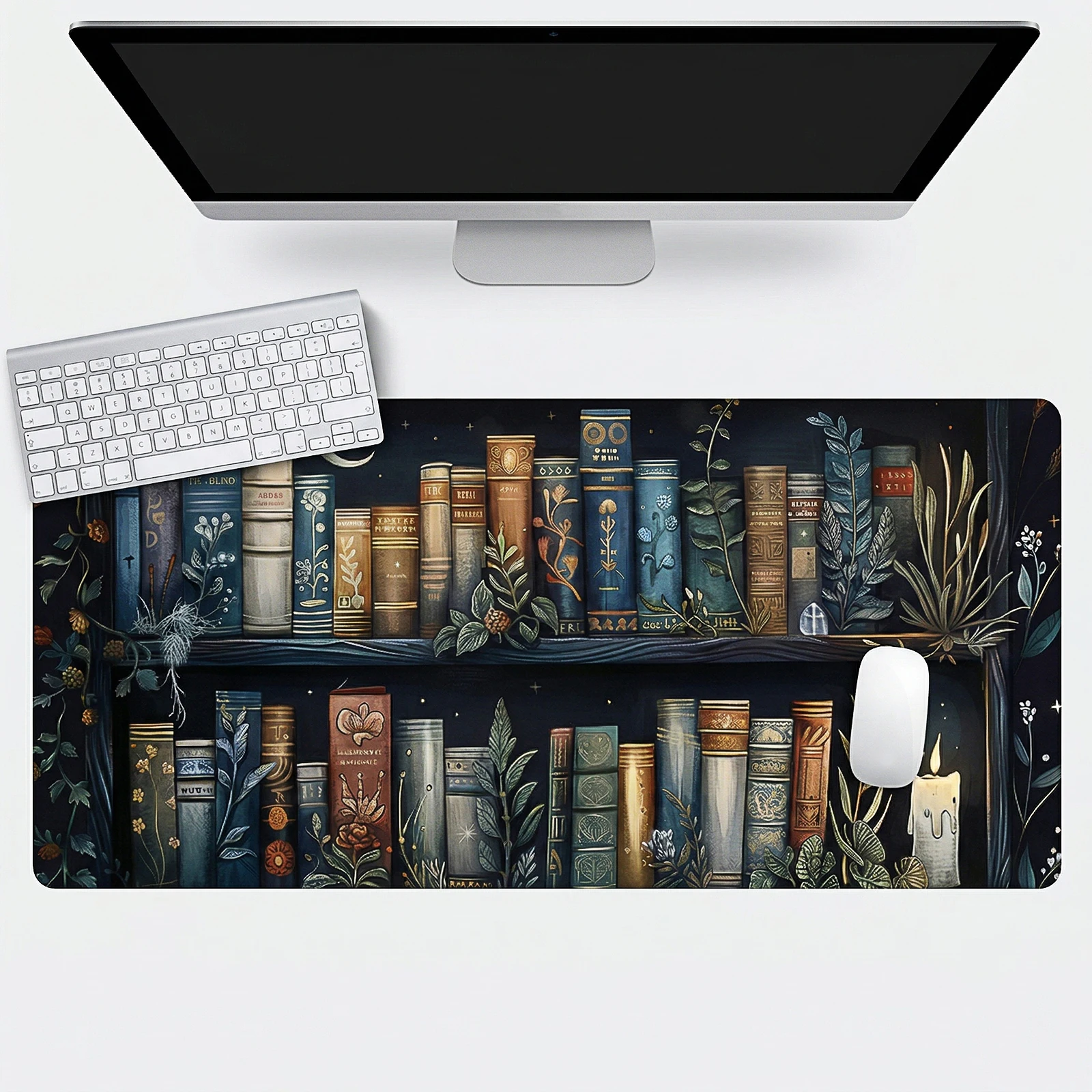 Ретро-коврик для мыши в виде книжной полки, художественный коврик для учебного стола, большой размер с прошитыми краями и нескользящим покрытием для игровой клавиатуры