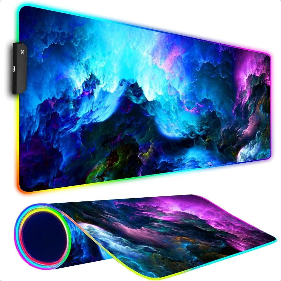 

Коврик для игровой мыши RGB, большой коврик для мыши со светодиодной подсветкой, коврик для клавиатуры, игровые аксессуары для стола, нескользящая резиновая основа, большой коврик для мыши для
