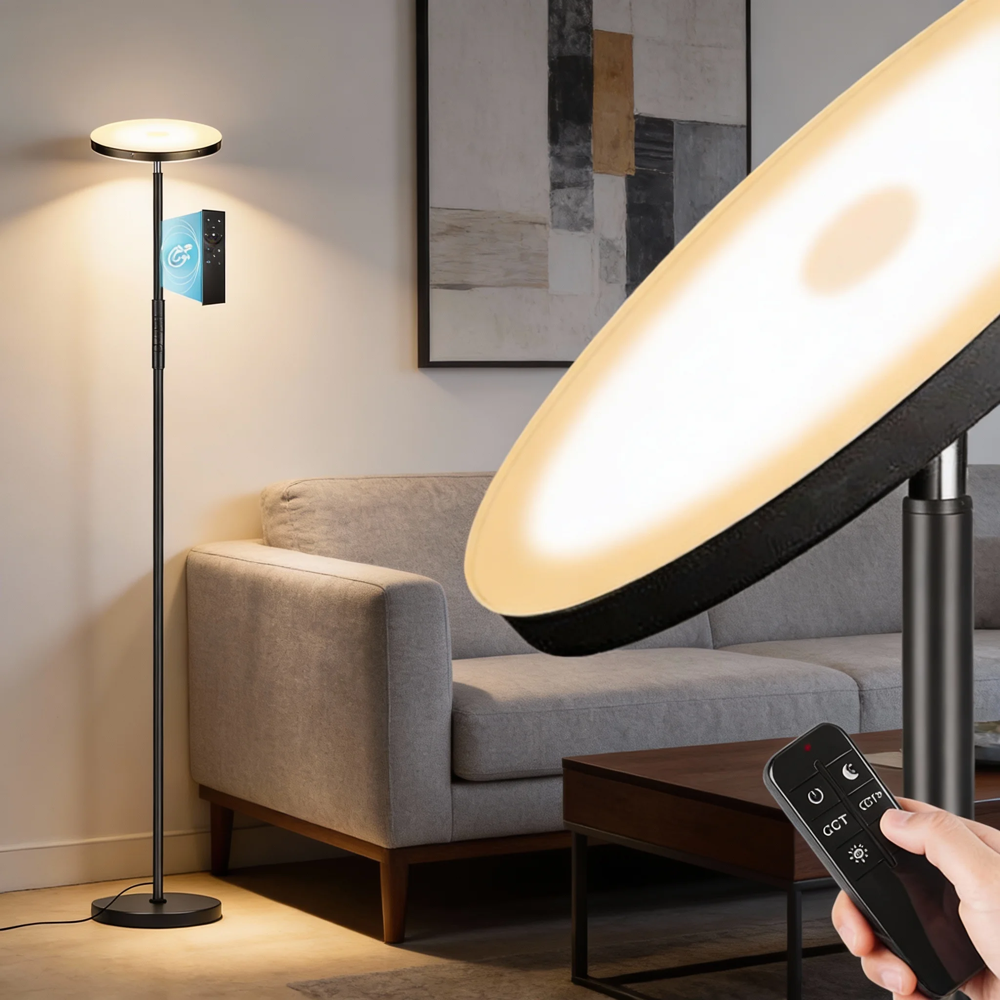 

Модернизированный напольный светильник, 36 Вт, 3600 люмен, ультраяркий светодиодный напольный светильник, современный напольный светильник с регулируемой яркостью, с пультом дистанционного управления.