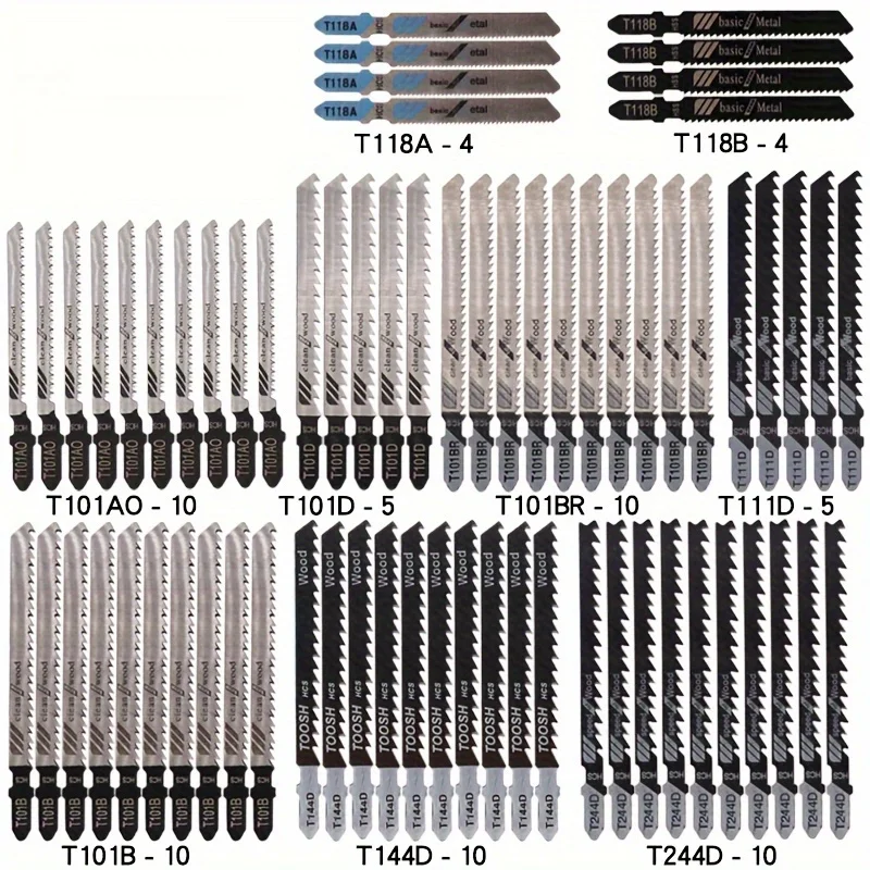 

‌ «Набор полотен для лобзика с Т-образным хвостовиком, 68 шт., HCS для быстрой резки дерева/металла/пластика — подходит для большинства кривых и лобзиковых пил» ‌