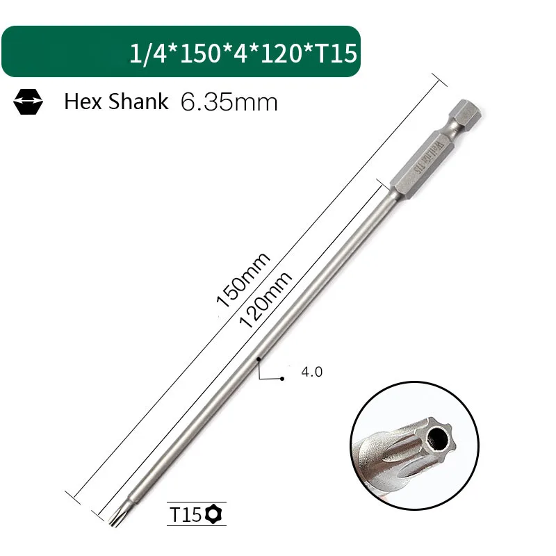 1Pcs Electric Magnetic Screwdriver Bits 150mm Length Torx With Hole Screwdriver Head 6.35mm Hex Shank Drill Bit Screw Driver Bit