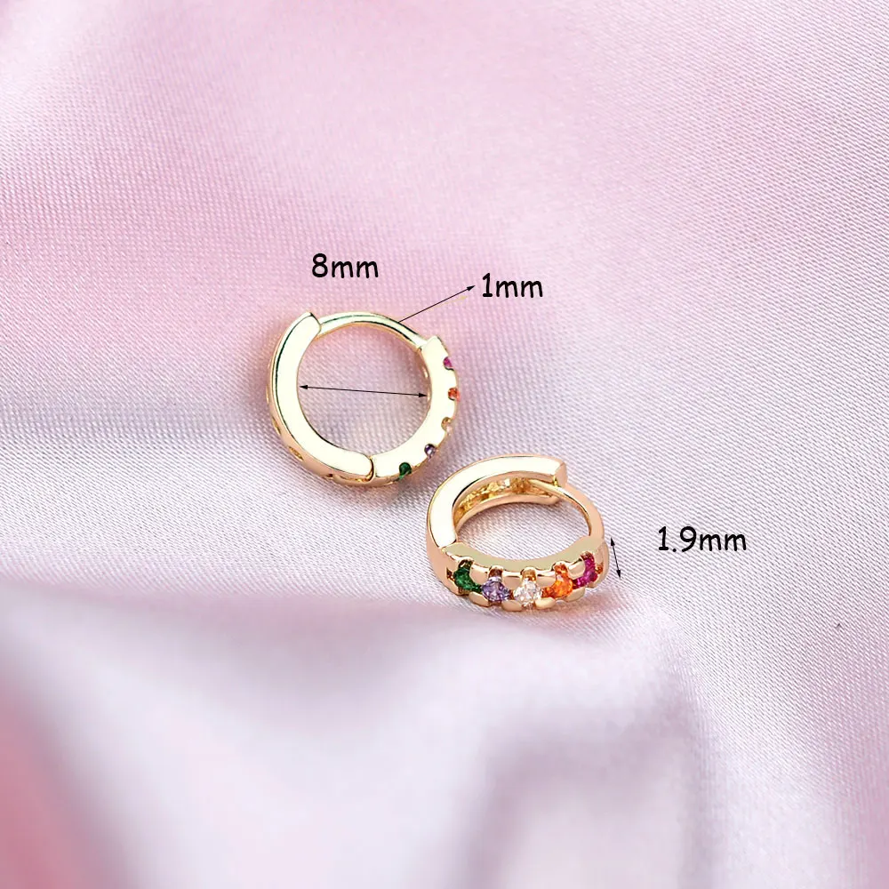 Rainbow CZ Huggies Hoop Earrings Girl Tiny Rings Cartilage Small Helix Piercing Tragus Conch Earlobe Circle Men Hoops Arete