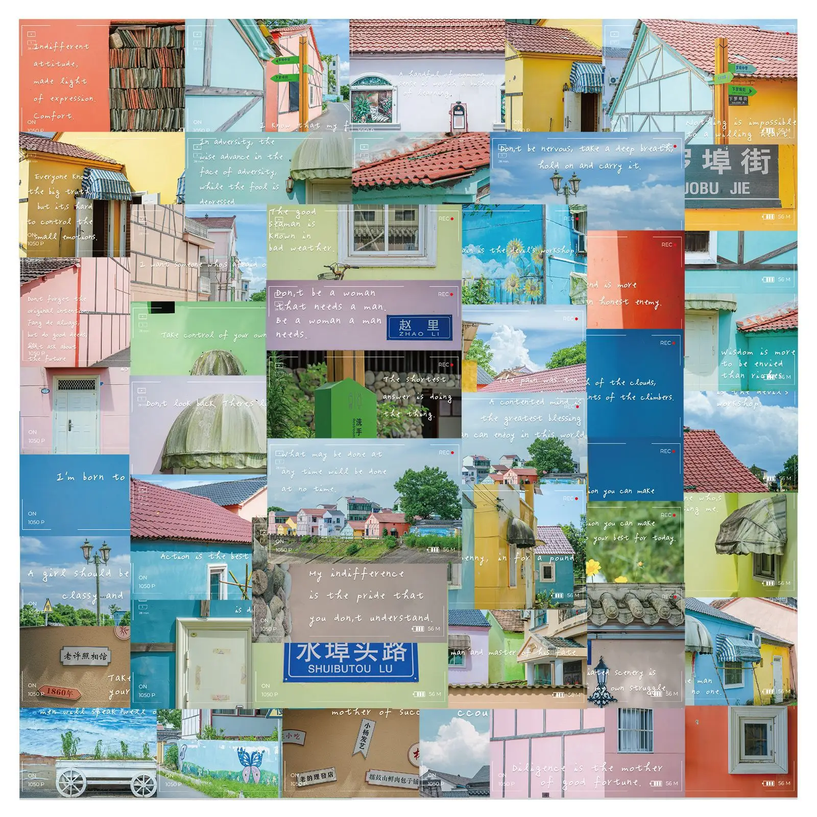 48 قطعة صور العمل قوس قزح تاون سلسلة ملصقات مقاوم للماء الكتابة على الجدران ملصق يدوي الصنع حزم الديكور حقيبة جراب هاتف زجاجة ماء #5