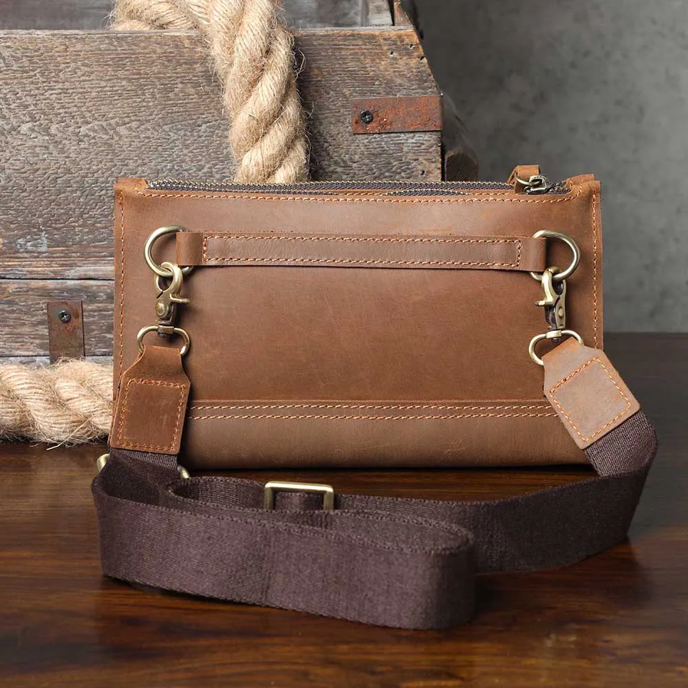 Echte Leder-Umhängetasche für Herren, Clutch-Tasche, Vintage Crazy Horse Crossbody-Taschen für Männer, Mini-Multifunktions-Geldbörse – Detail 14