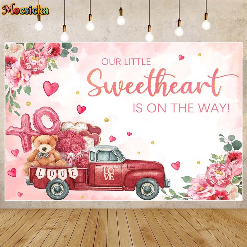 

Mocsicka Baby Shower Background Red Car Bear Rose Girl Welcome Party Decor Backdrop A Little Sweetheart Is On The Way Photoshoot