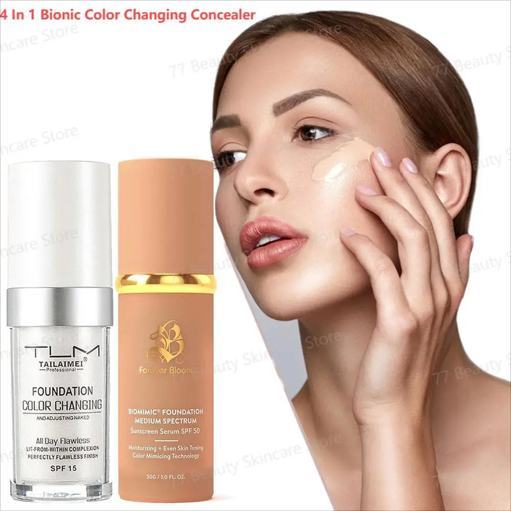 4-in-1 Bionische Kleurveranderende Concealer Foundation Hydraterend Lichtgewicht Sterk Verhullend Voeden Cosmetica Make-up