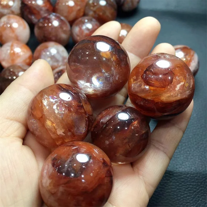 100g Red Fire QUARTZ Hematoid Crystal Polished sphere Ball Healing