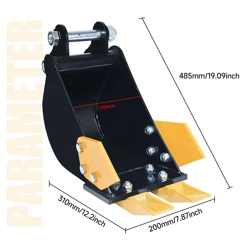 Aksesoris Backhoe Mini Excavator Baja Kekuatan Tinggi 200mm untuk Excavator 1-3 Ton untuk Pembuatan Parit, Pemasangan Pipa, dan Lansekap