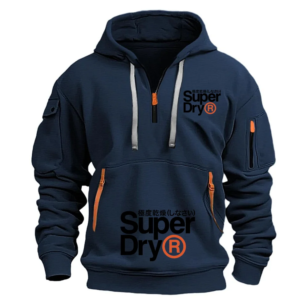 SUPERDRY العلامة التجارية الجافة للغاية الرجال الخريف والشتاء الشارع موضة عادية متعددة جيب سستة الرجعية ملابس العمل مقنعين البلوز