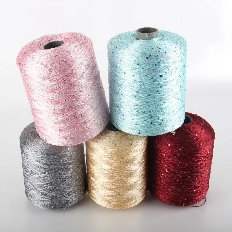 500g/Rolle Seiden-Paillettengarn Spezielles Merzerisiertes Garn Handgefertigtes DIY 3mm Pailletten Handstrickgarn Faden für Puppen-Pullover Strickgarn