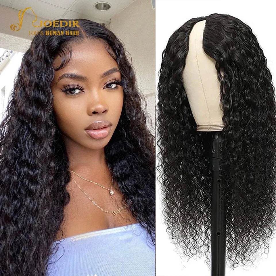 

Cheap U Part Human Hair Wigs Jerry Curly Peruvian Hair Wigs Natural Black Deep Wave Glueless V Part Wigs 180% Density Wholesale