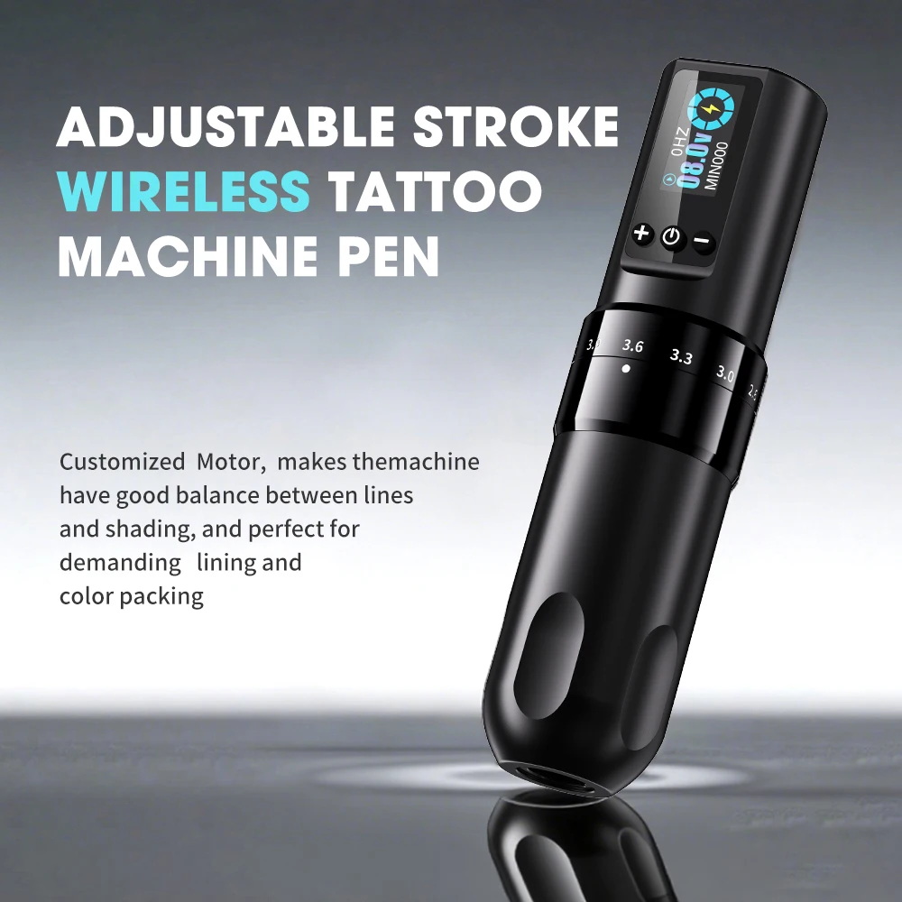 

Ultra Tattoo Machine Pen Wireless Tattoo Pen Adjustable Strokes 2.2-4.2mm 1600mAh Tattoo Power Supply Cartridge Tattoo Needles