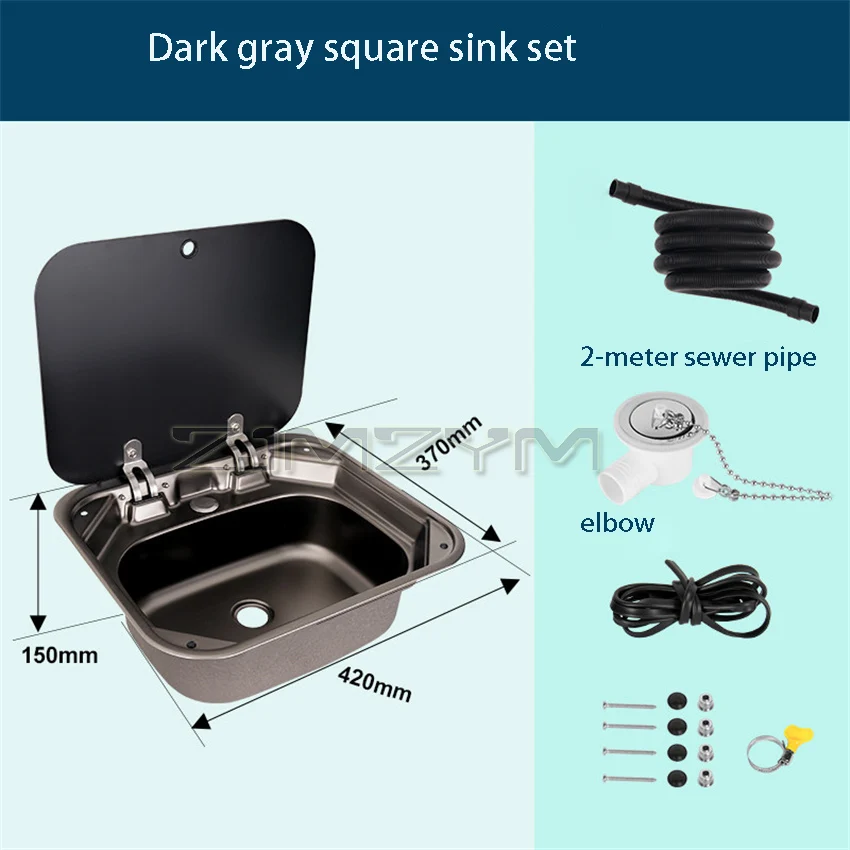 RV Sink With Lid Kitchen Sink 304 Stainless Steel Folding Flip Cover  Square Sink Modification view 2